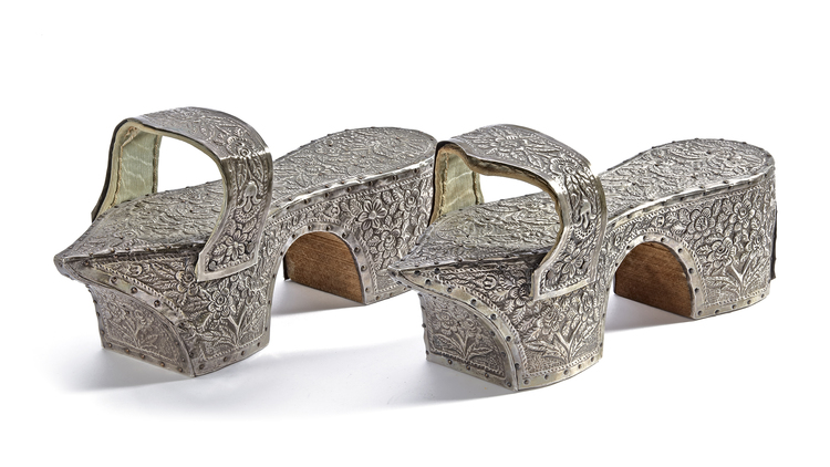 A PAIR OF OTTOMAN SILVER HAMMAM SHOES, 19TH CENTURY