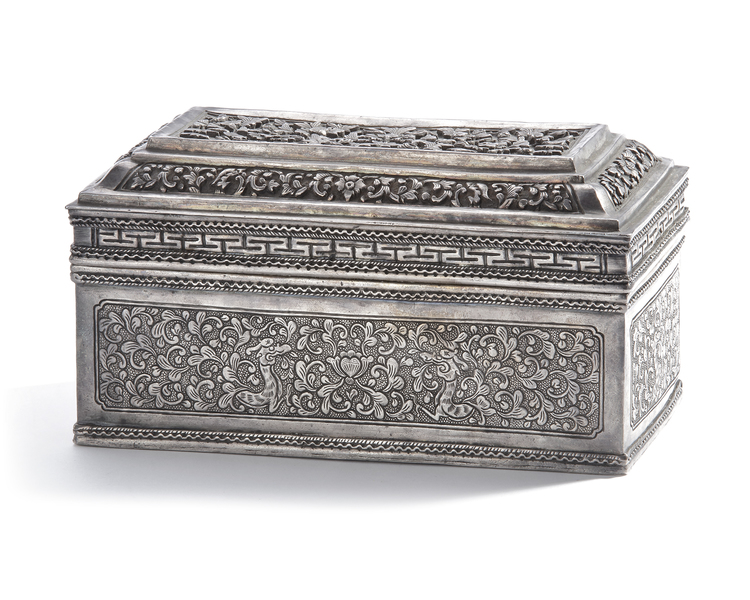 A SILVER ELONGATED BOX, CHINA, 19TH CENTURY