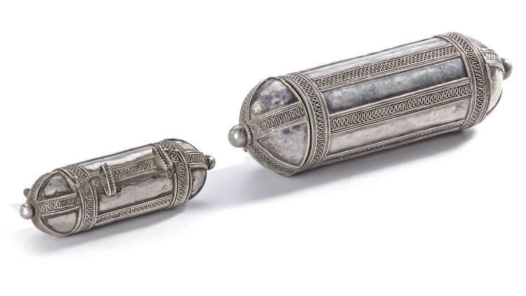 TWO SILVER AMULET TUBES – YEMEN, 19TH CENTURY