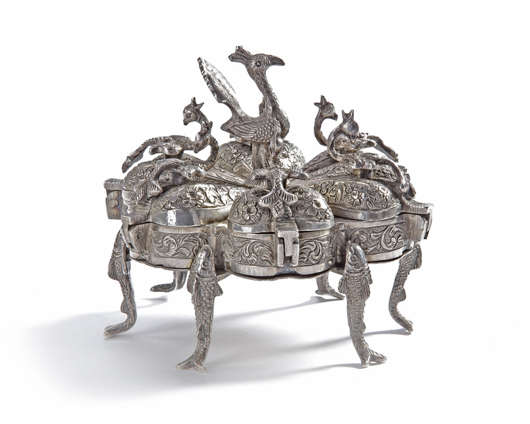 AN INDIAN SILVER BOX WITH PEACOCKS, 19TH CENTURY