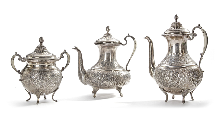 SET OF TWO TEAPOTS AND ONE  SUGAR POT, PERSIA — 19th CENTURY