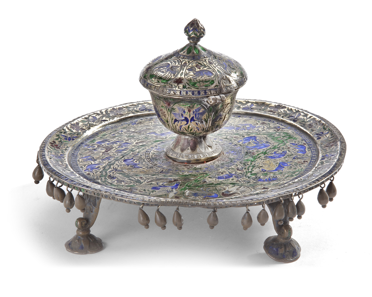 A SILVER ENAMELLED BURNER, INDIA, 19TH CENTURY