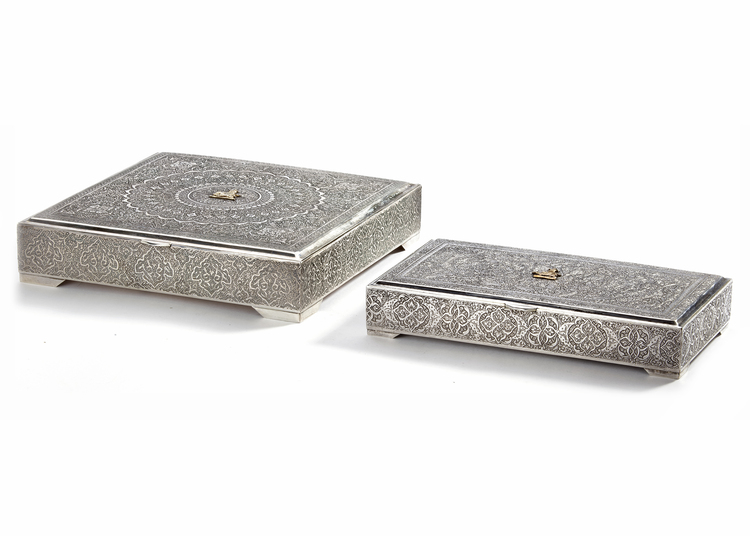 TWO PERSIAN SILVER BOXES, 20TH CENTURY