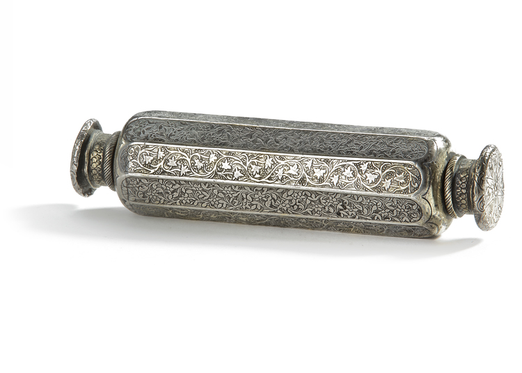 A GILDED SILVER INDO-PERSIAN PERFUME HOLDER, 19TH CENTURY