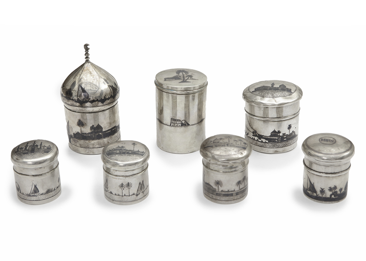 SEVEN SILVER BOXES, IRAQ, EARLY 20TH CENTURY