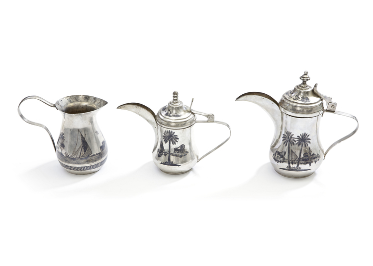 THREE SILVER JUGS, IRAQ, EARLY 20TH CENTURY
