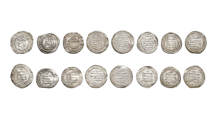 ABBASID, TEMP. AL-MUQTADIR (295–320 AH/ 908–932AD), EIGHT SILVER DIRHAMS, DATED