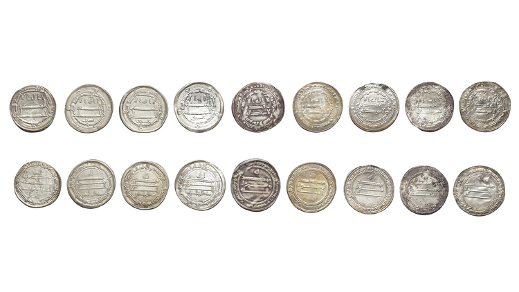 ABBASID, TEMP. AL-MA'MUN (198–218AH/ 813–833AD), NINE SILVER DIRHAMS, DATED