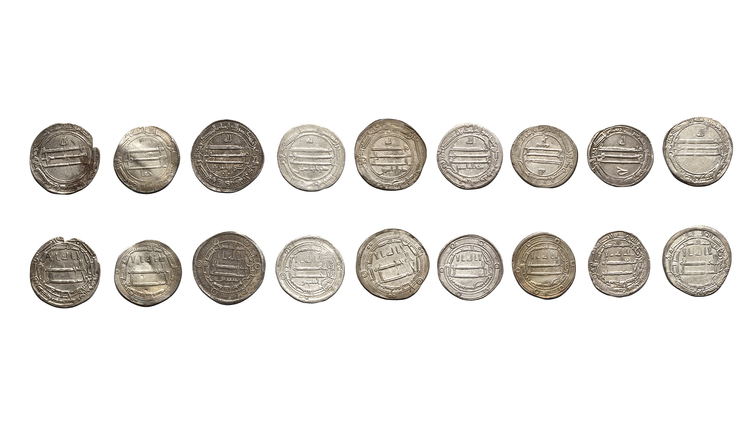 ABBASID, TEMP. AL-MA'MUN (198–218AH/ 813–833AD), NINE SILVER DIRHAMS, DATED