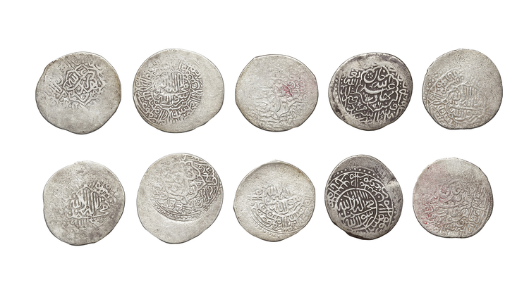 SHAYBANID RULERS, ABDULLAH KHAN II( 991-1007AH/1583-1598AD), FIVE SILVER COINS, DATED