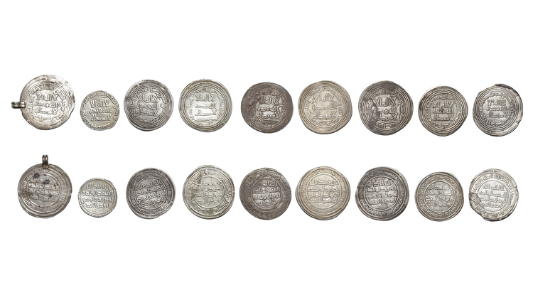 UMAYYAD, TEMP. WALID BIN ABD AL-MALIK (86–96 AH / 705–715), NINE SILVER DIRHAMS, DATED.