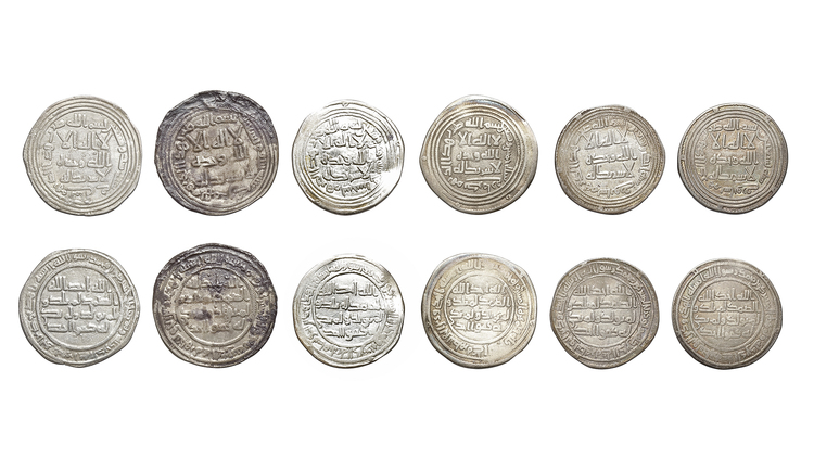 UMAYYAD, TEMP.  WALID BIN ABD AL-MALIK (86–96 AH / 705–715AD), SIX SILVER DIRHAMS, DATED.
