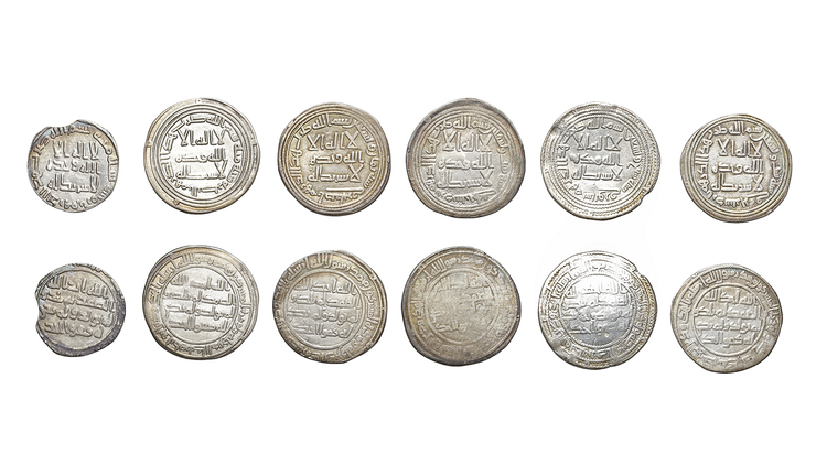 UMAYYAD, TEMP. SULIMAN BIN ABD AL-MALIK (96–99 AH / 715–717AD) AND UMAR BIN ABD AL-AZIZ(99–101 AH / 717–720), SIX SILVER DIRHAMS, DATED.