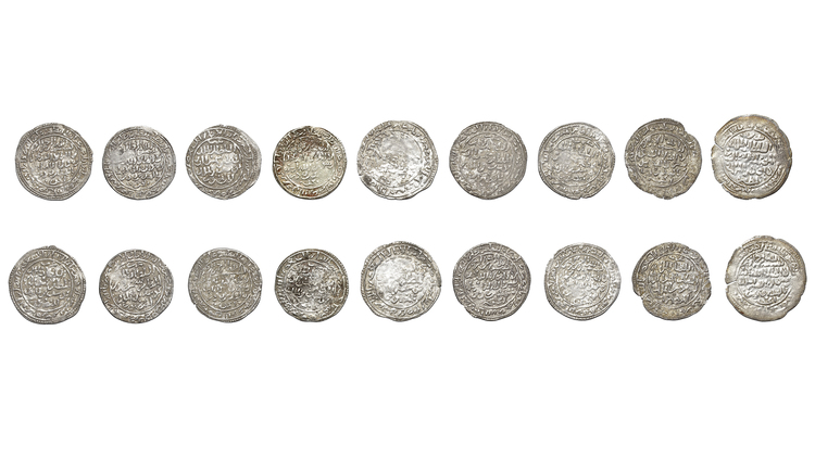 RASULID SULTANS OF YEMEN, TEMP. AL-MUZAFFAR SHAMS AL-DIN (647–694AH/1249–1295AD), NINE SILVER DIRHAMS