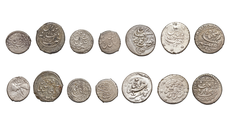 QAJAR, MUHAMMAD SHAH AND NASIR AL-DIN SHAH, SEVEN SILVER COINS, DATED