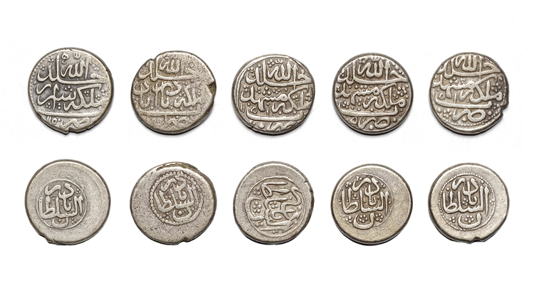 AFSHARID, TEMP. NADER SHAH AFSHAR(1148–1160AH/ 1736–1747AD), FIVE SILVER COINS, DATED