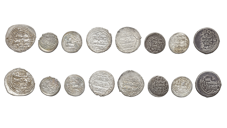 ILLKHANID, MUSA KHAN AND MUHAMMAD KHAN, EIGHT SILVER DIRHAMS, DATED