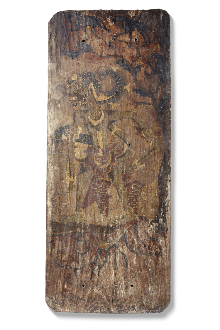 Java. Relief panel with painting on verso