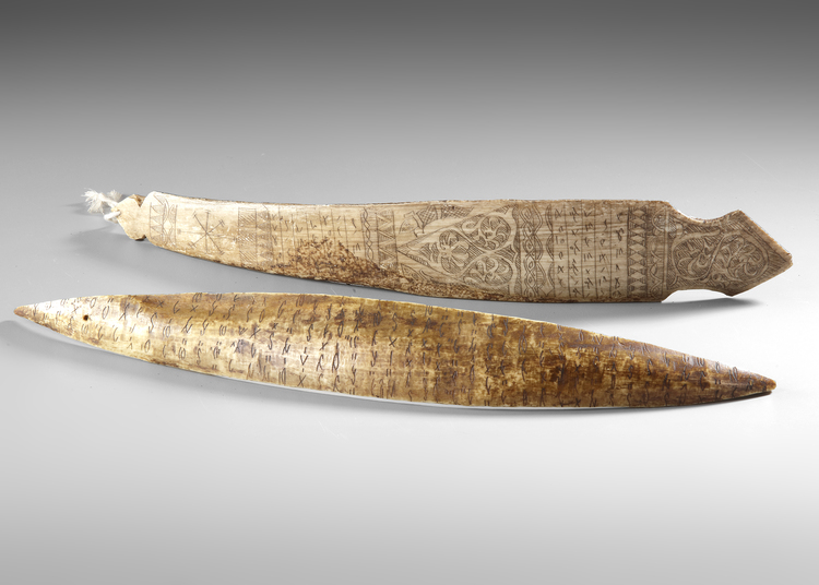 Sumatra. Two bone Batak magical calendars in bone