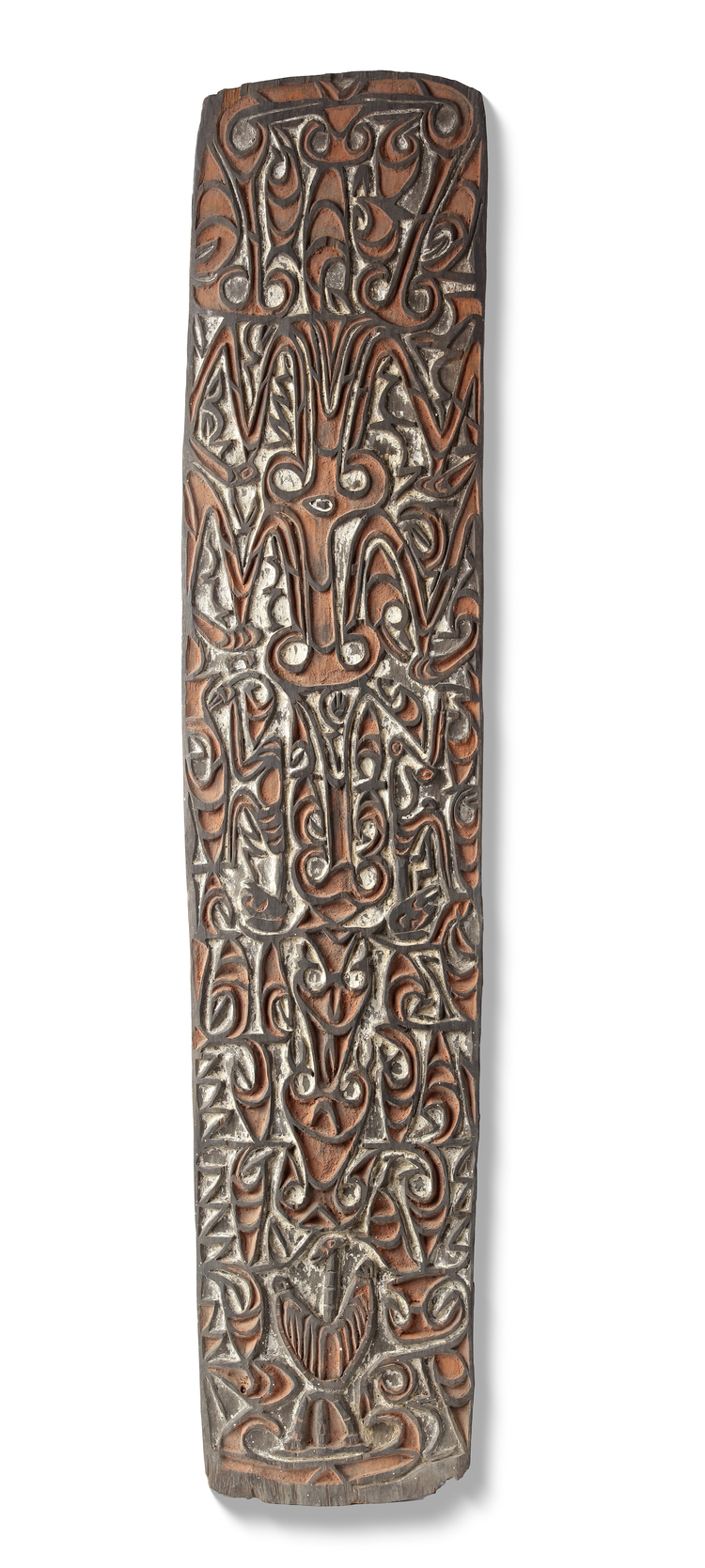 Asmat panel in relief with typical motifs. Collected in the 1970’s by Jac Hoogerbrugge.