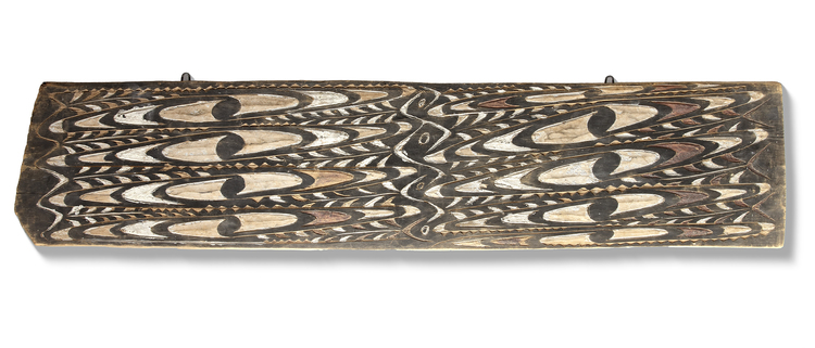 Sentani panel in relief with typical motifs. Collected in the 1970’s by Jac Hoogerbrugge.