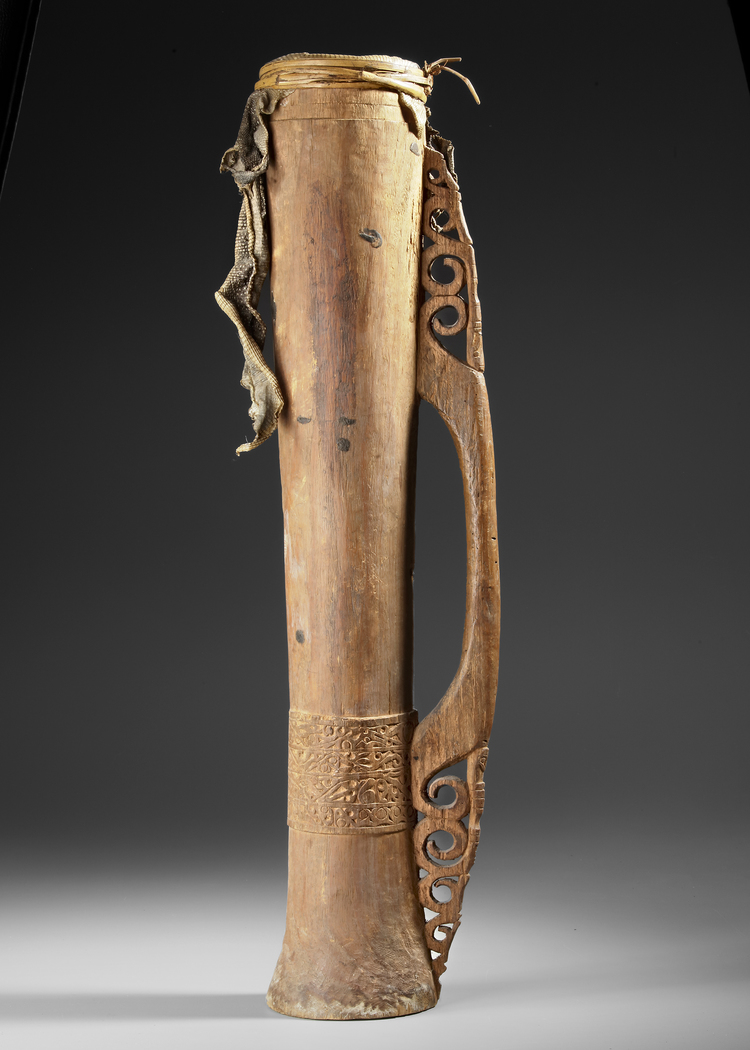 Cenderawasih/Geelvink bay drum. Collected by Jac Hoogerbrugge in the 1950’s.