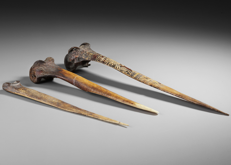 Three Cassowary bone daggers collected by Jac Hoogerbrugge in the 1960’s.