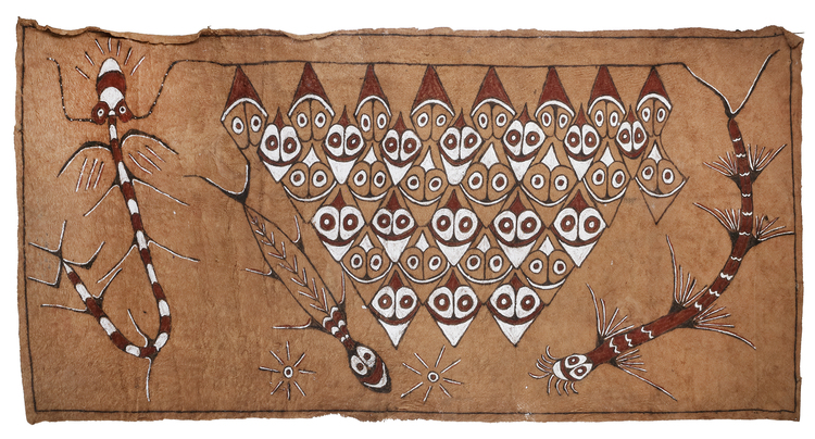 Large Tapa painting collected in the 1960’s or 1970’s by Jac Hoogerbrugge. Probably area Jayapura.