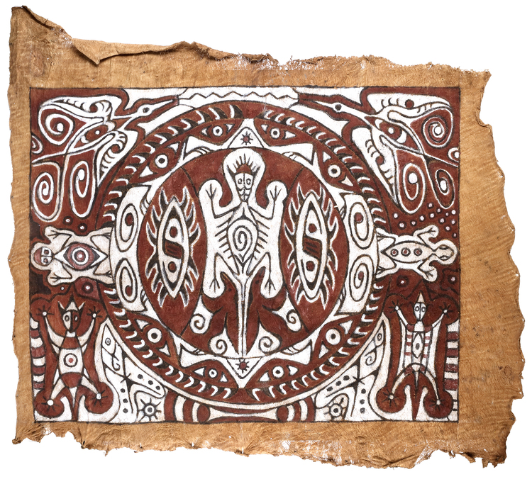 Large Tapa painting.  Collected in the 1960’s or 1970’s  by Jac Hoogerbrugge. Probably area Jayapura or Sentani.