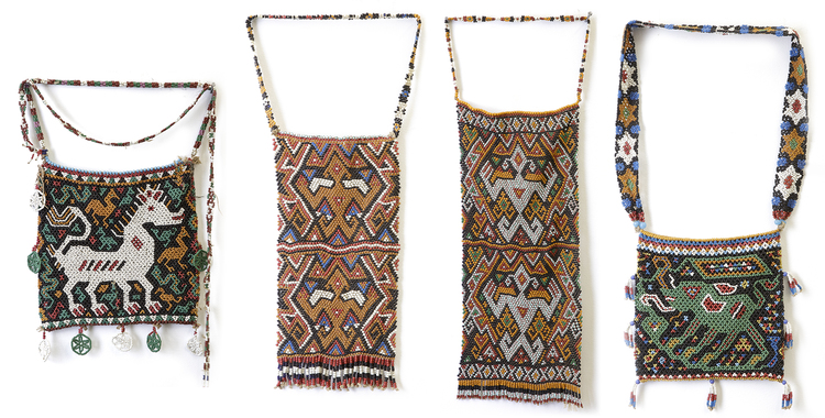 Beaded panels and a ceremonial beaded betel nut bag from Sumba. Collected by Jac Hoogerbrugge in the 1950’s through 1970’s