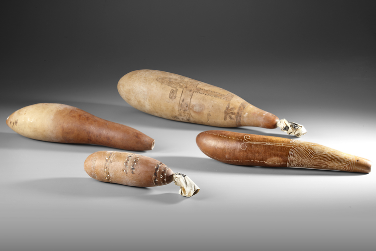 Four gourd lime containers. Collected by Jac Hoogerbrugge in the 1950’s and 1960’s.