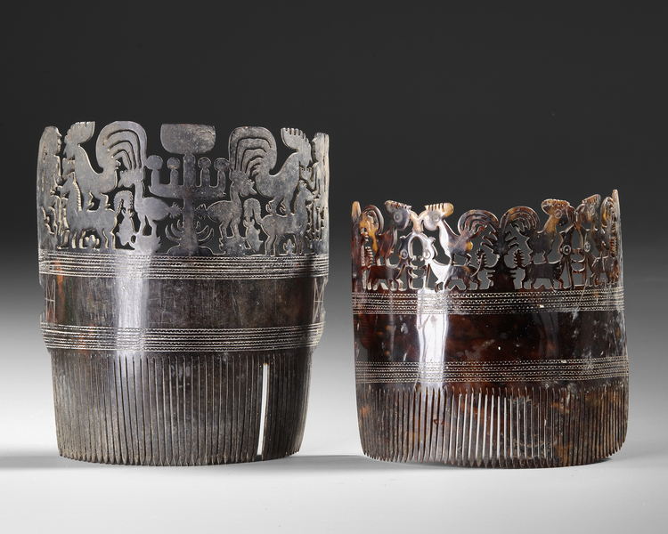 Sumba two ornamental combs in turtle shell from the collection of Jac Hoogerbrugge.