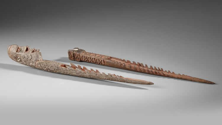 Asmat.Casuarina coast. Two (ritual?) daggers in wood. Collected by Jac Hoogerbrugge probably around 1956. See the Hoogerbrugge collection note.