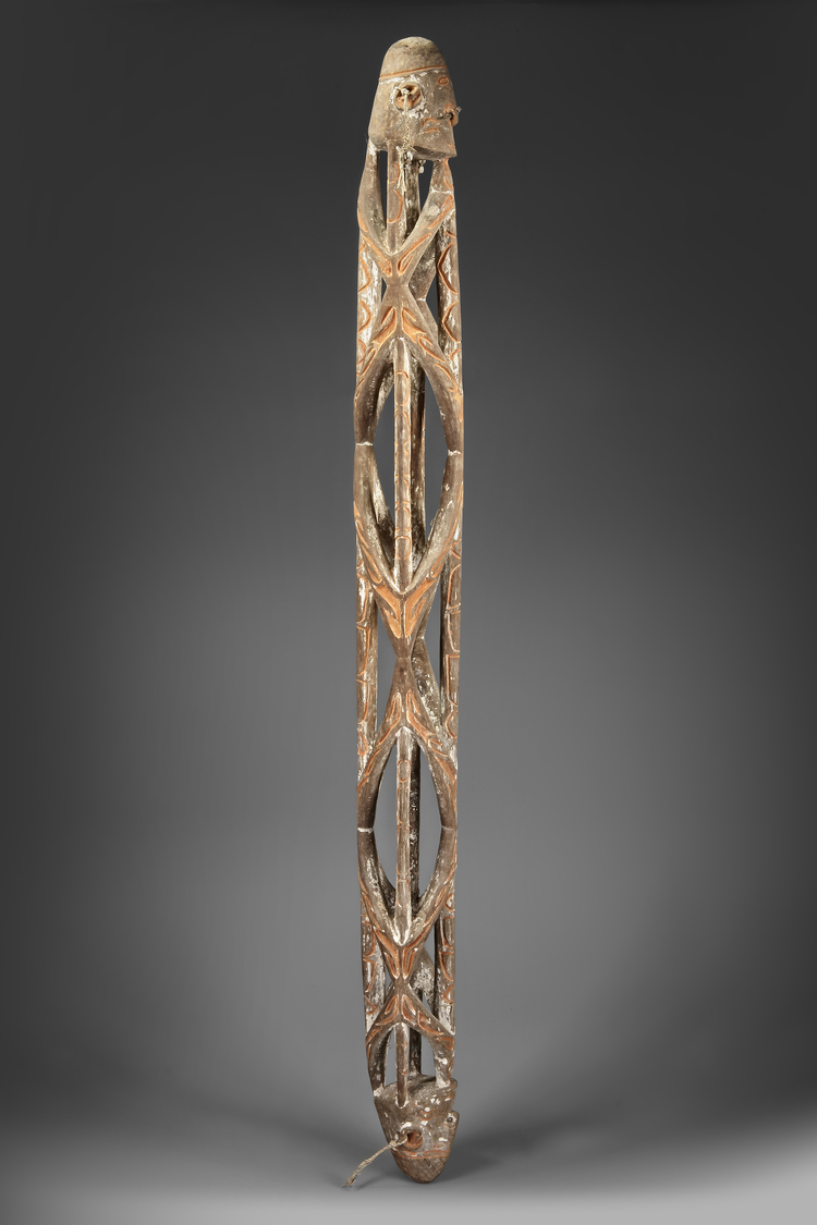 Asmat. Large openwork carving. Collected by Jac Hoogerbrugge in the village of Mbiwar-Laut. Carved by Ambek. See the drawings and collection notes by Hoogerbrugge.