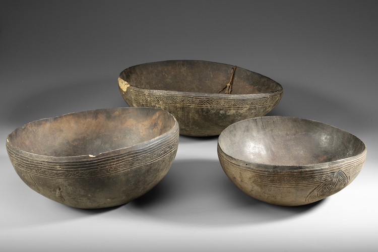 Three old and well used bowls from the collection of Jac Hoogerbrugge