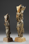 Three Bali sculptures covered with old Chinese coins. From the collection of Jac Hoogerbrugge. Bought by Hoogerbrugge in 1964 in Bali