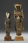 Three Bali sculptures covered with old Chinese coins. From the collection of Jac Hoogerbrugge. Bought by Hoogerbrugge in 1964 in Bali