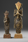 Three Bali sculptures covered with old Chinese coins. From the collection of Jac Hoogerbrugge. Bought by Hoogerbrugge in 1964 in Bali