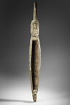 Asmat sago bowl in the form of a neckrest. Collected by Jac Hoogerbruge. See his drawing and collection note. Hoogerbrugge marked it as a top piece.