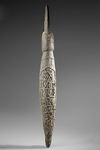 Asmat sago bowl in the form of a neckrest. Collected by Jac Hoogerbruge. See his drawing and collection note. Hoogerbrugge marked it as a top piece.