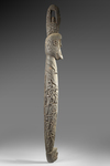 Asmat sago bowl in the form of a neckrest. Collected by Jac Hoogerbruge. See his drawing and collection note. Hoogerbrugge marked it as a top piece.