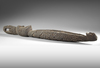 Asmat sago bowl in the form of a neckrest. Collected by Jac Hoogerbruge. See his drawing and collection note. Hoogerbrugge marked it as a top piece.