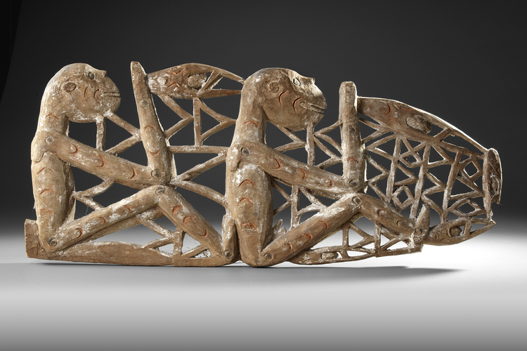 Openwork carving in a form derived from Prow ornaments. Collected by Jac Hoogerbrugge in the 1970’s.