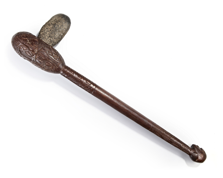 Asmat axe handle. Finely carved handle with nice stone. Stone has been glued in. Provenance Koos Knol