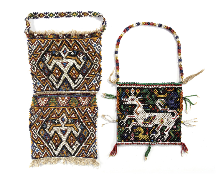 Beaded panel and a ceremonial beaded betel nut bag from Sumba. Collected by Jac Hoogerbrugge in the 1950’s through 1970’s
