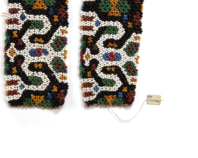Beaded panels and a ceremonial beaded betel nut bag from Sumba. Collected by Jac Hoogerbrugge in the 1950’s through 1970’s