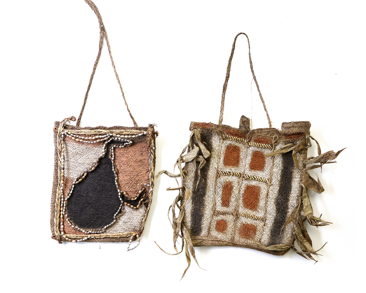 Two Asmat bags. Collected by Jac Hoogerbugge before 1969. See the drawings and collection notes by Hoogerbrugge.
