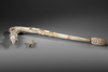 Large sago beater decorated with turtle and praying mantis motif.  Collected by Jac Hoogerbrugge before 1969.