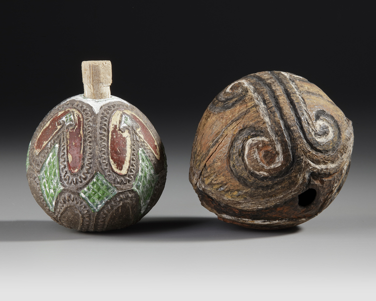 Coconut lime container and coconut whistle. Both from the Jolika collection of John and Marcia Friede.