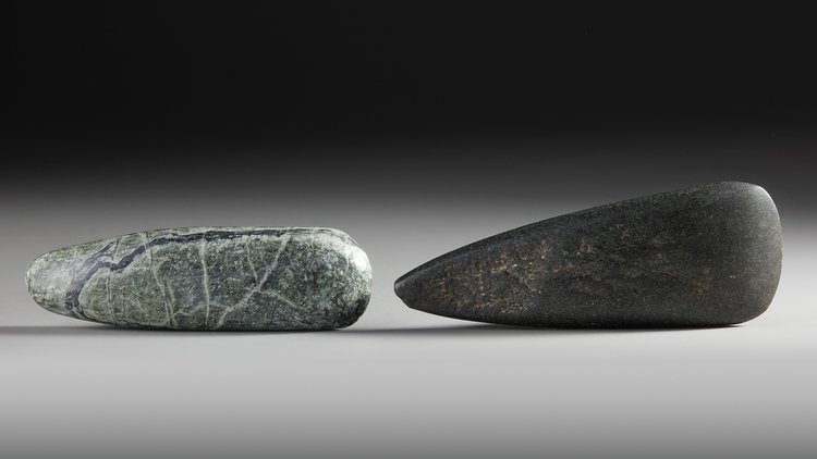 Two stone axes/celts. The green one collected by Koos Knol in the 1990’s, the black one by Jac Hoogerbrugge in the 1960’s or 1970’s.